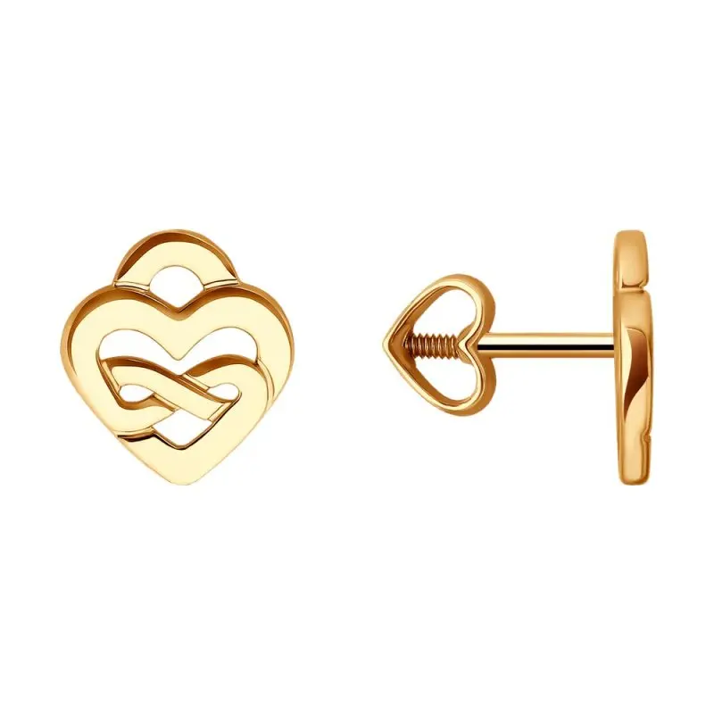 Серьги пуссеты из красного золота