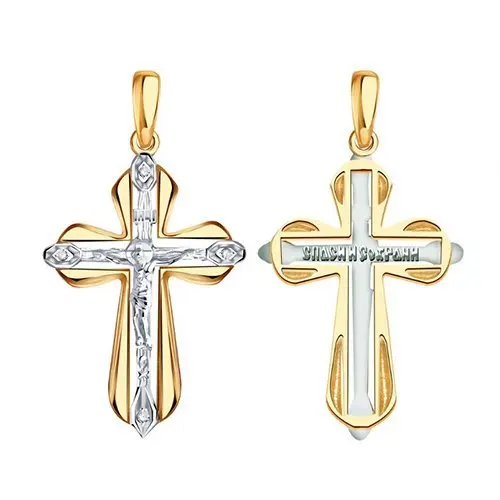 Подвеска крест из комбинированного золота