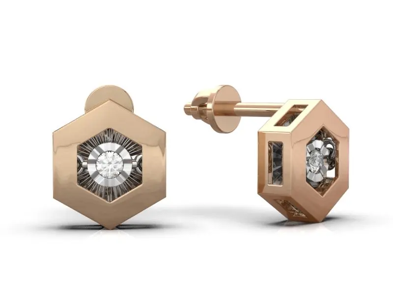 Серьги пуссеты из комбинированного золота