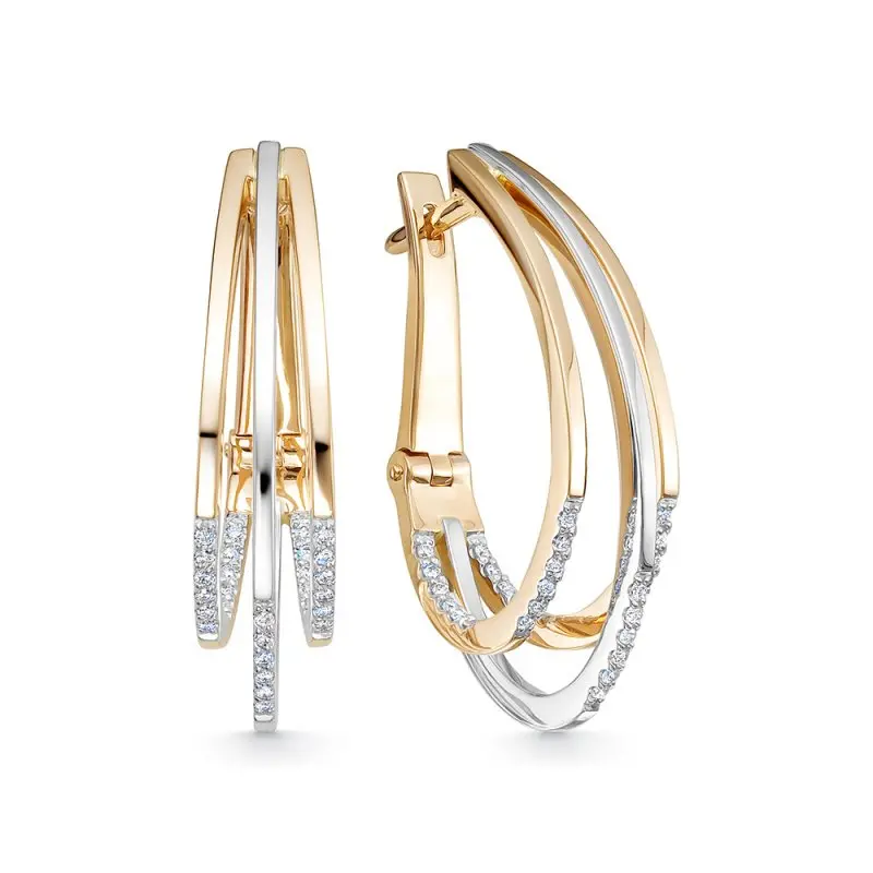 Серьги с английским замком из комбинированного золота