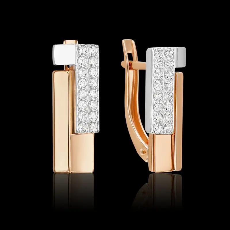 Серьги с английским замком из комбинированного золота