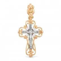 Подвеска крест из комбинированного золота