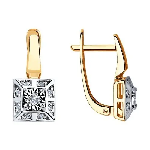 Серьги с английским замком из комбинированного золота