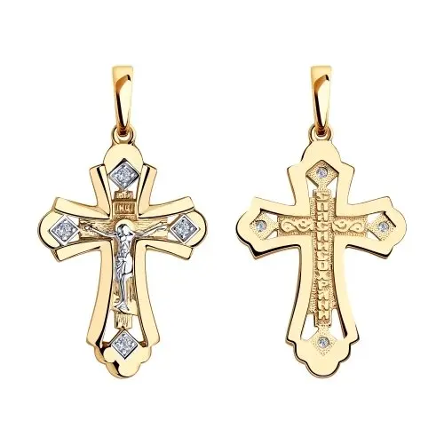 Подвеска крест из комбинированного золота