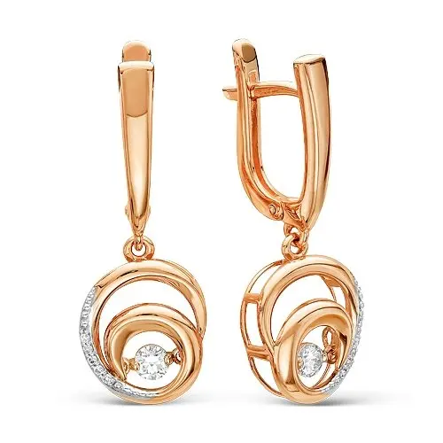 Серьги подвесные из красного золота с бриллиантами