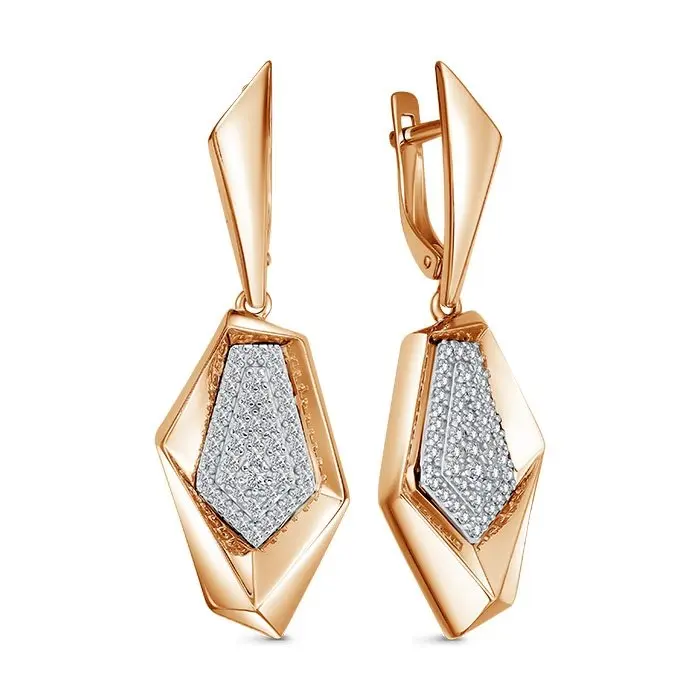 Серьги подвесные из комбинированного золота