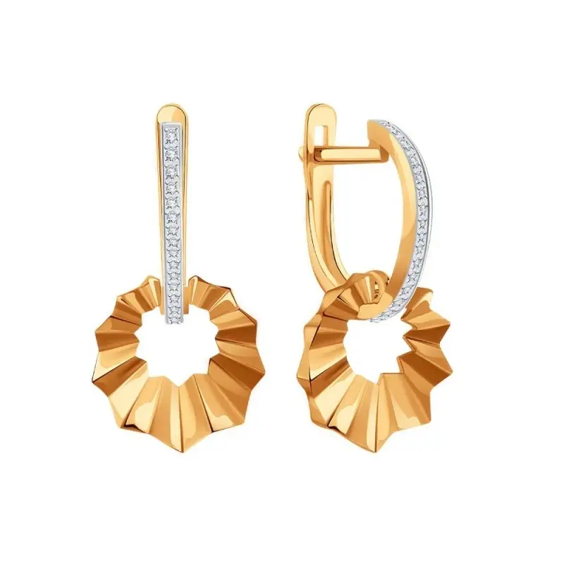 Серьги подвесные из красного золота