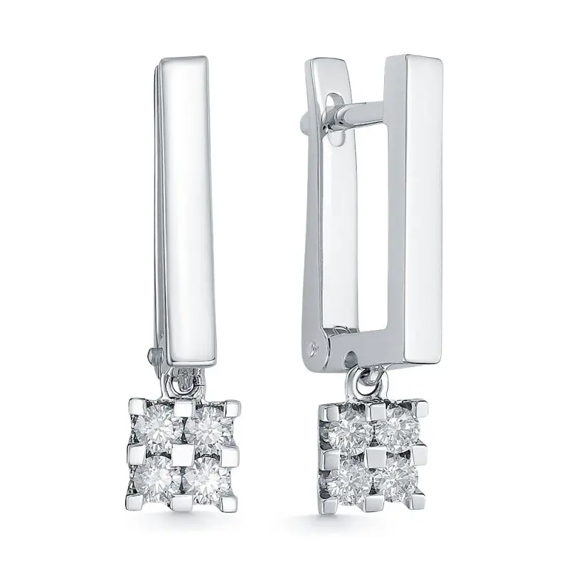 Серьги подвесные из белого золота