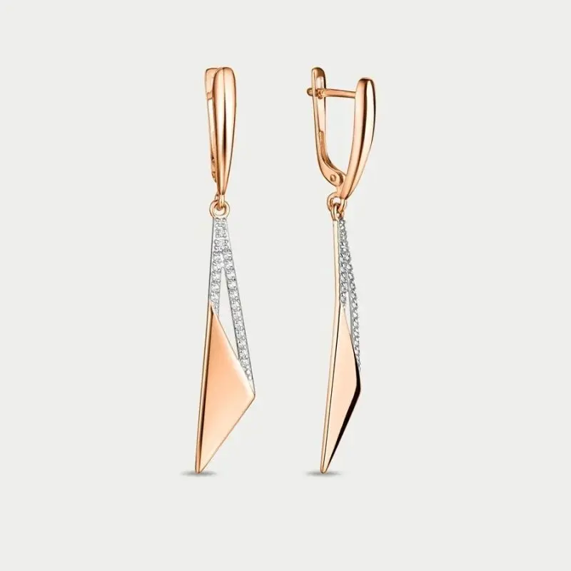 Серьги подвесные из красного золота