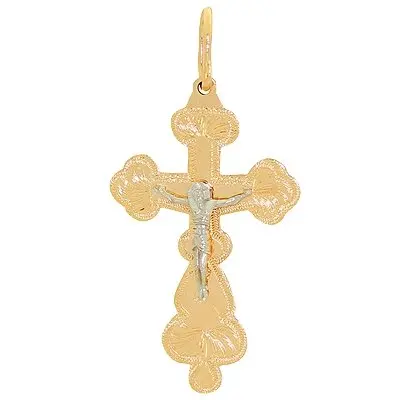 Подвеска крест из комбинированного золота