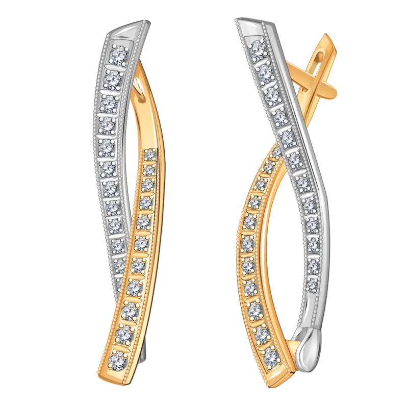 Серьги с английским замком из комбинированного золота