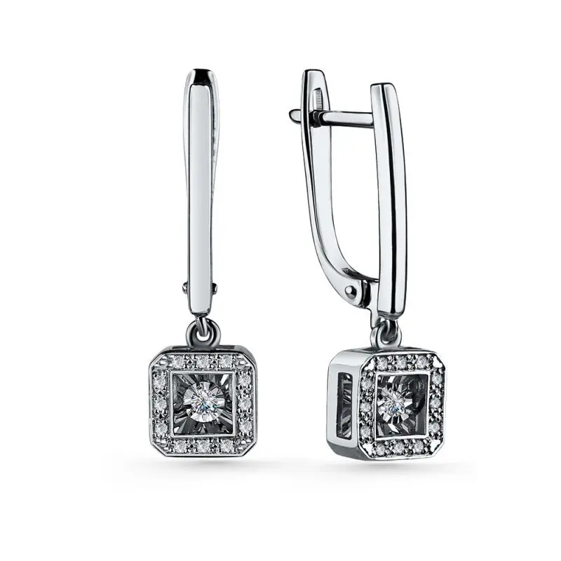 Серьги подвесные из белого золота