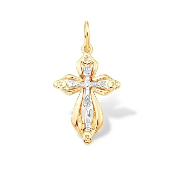 Подвеска крест из комбинированного золота
