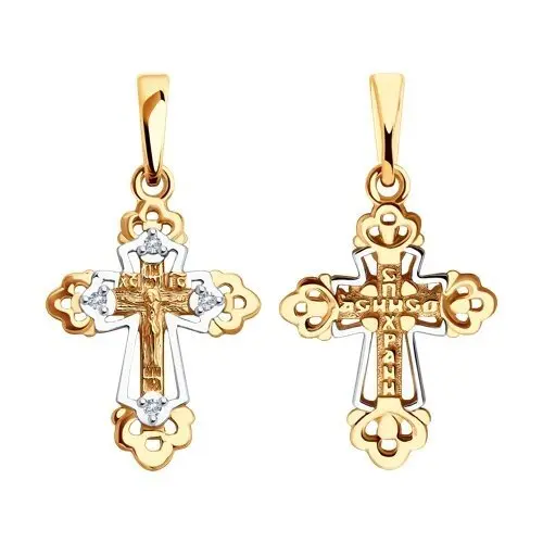 Подвеска крест из комбинированного золота
