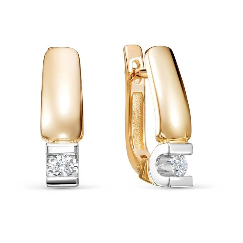 Серьги с английским замком из комбинированного золота