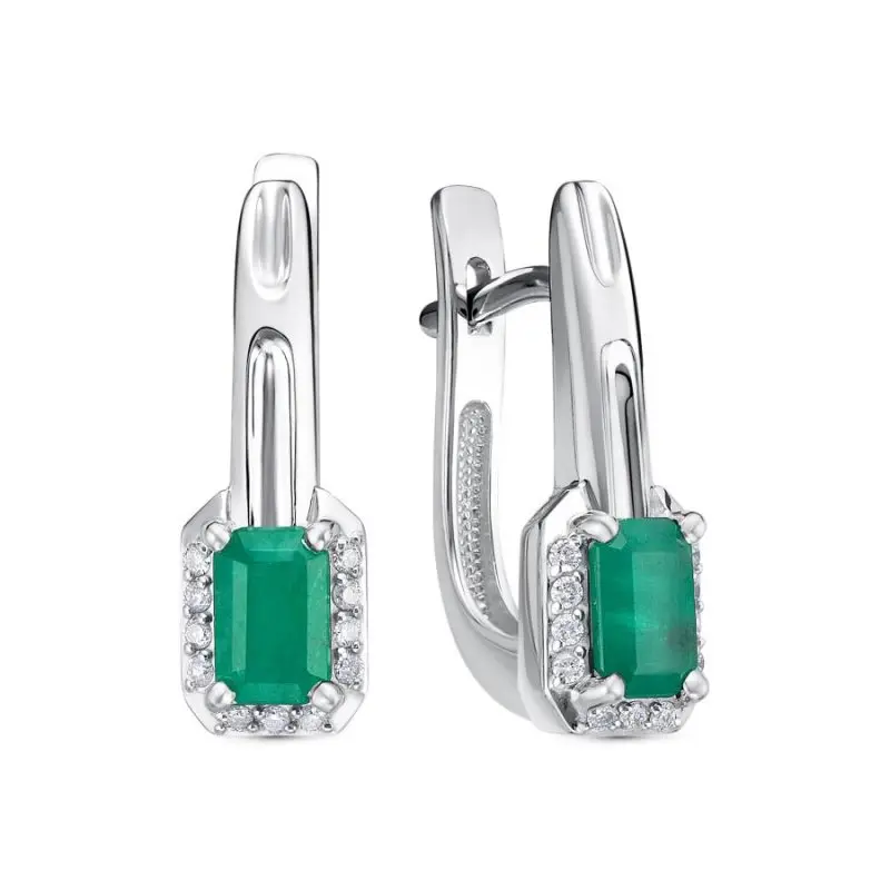 Серьги с английским замком из комбинированного золота с изумрудами