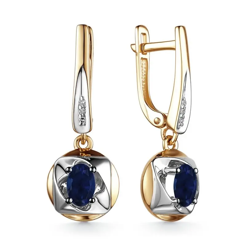 Серьги подвесные из комбинированного золота