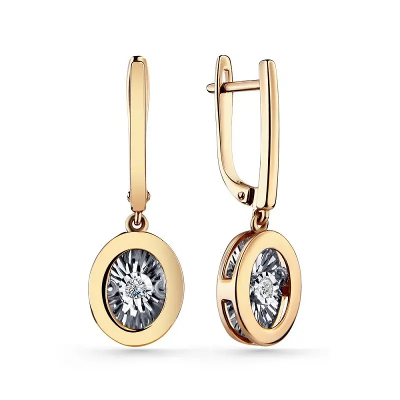 Серьги подвесные из комбинированного золота