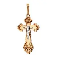 Подвеска крест из комбинированного золота без вставок