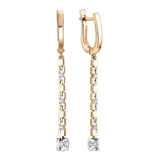 Серьги подвесные из комбинированного золота