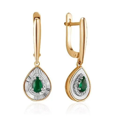 Серьги подвесные из комбинированного золота