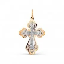 Подвеска крест из комбинированного золота
