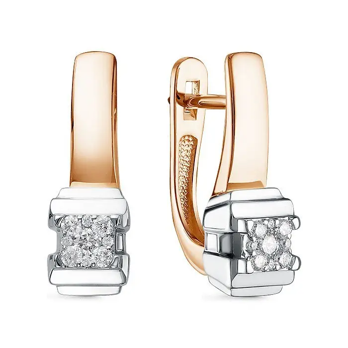 Серьги с английским замком из комбинированного золота Серьги с английским замком из комбинированного золота