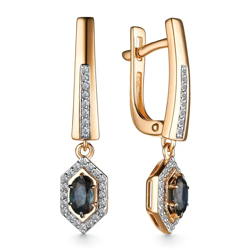 Серьги подвесные из красного золота