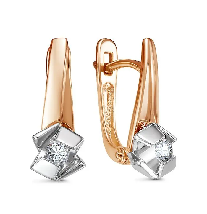 Серьги с английским замком из комбинированного золота