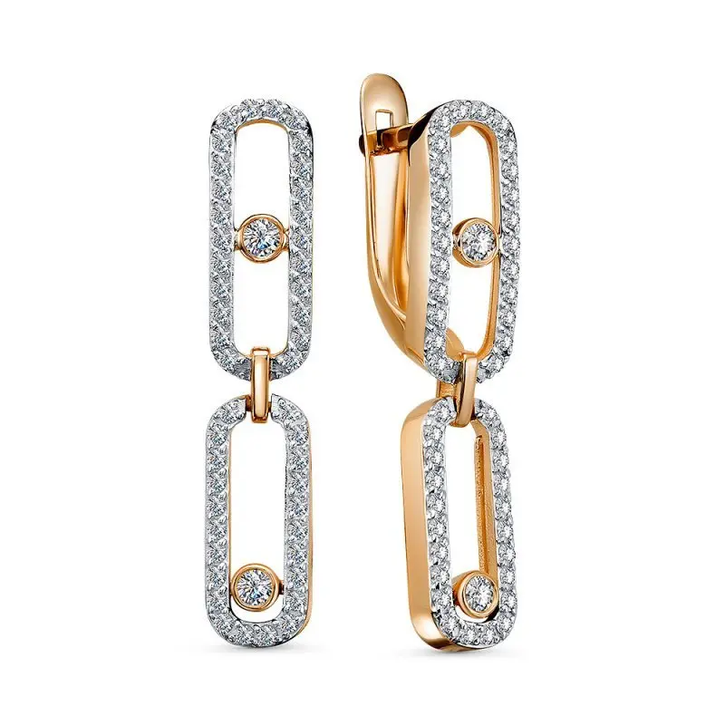 Серьги подвесные из красного золота