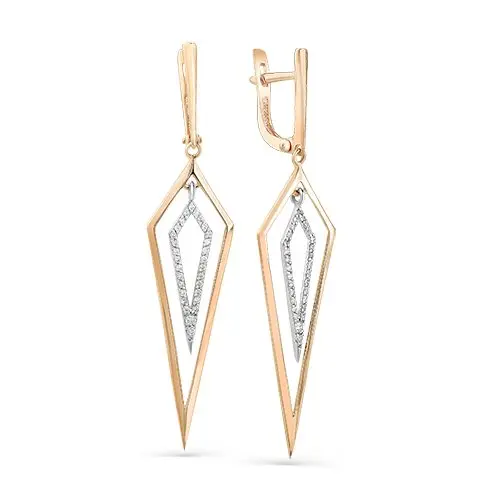 Серьги подвесные из белого золота с бриллиантами вид 1