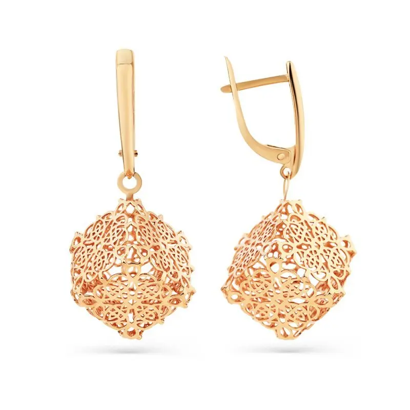 Серьги подвесные из красного золота