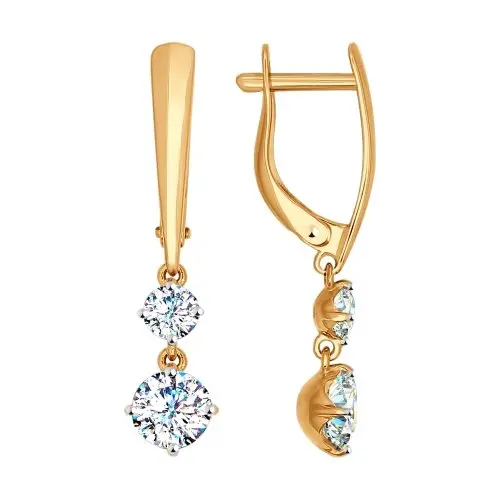 Серьги подвесные из красного золота