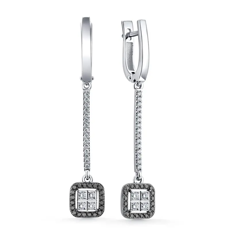 Серьги подвесные из белого золота