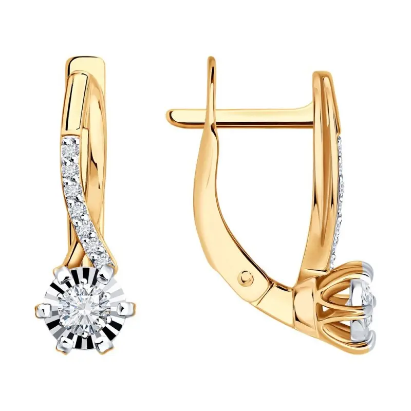 Серьги с английским замком из комбинированного золота