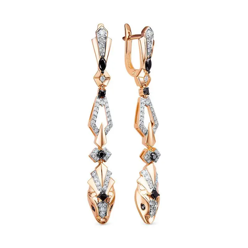 Серьги подвесные из красного золота