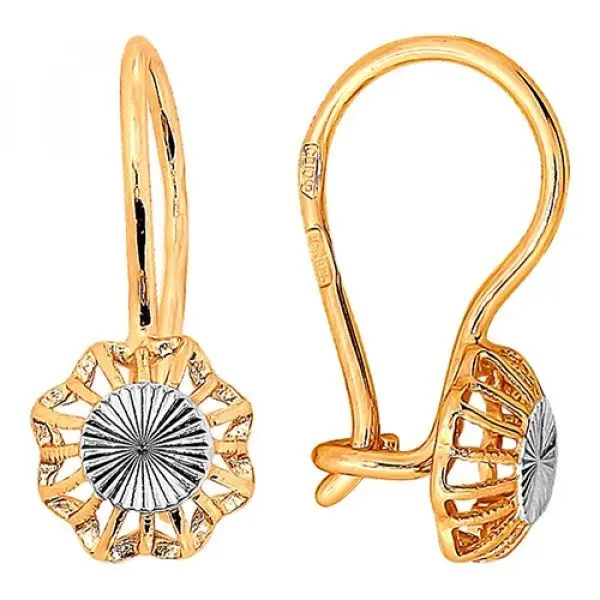 Серьги детские из комбинированного золота