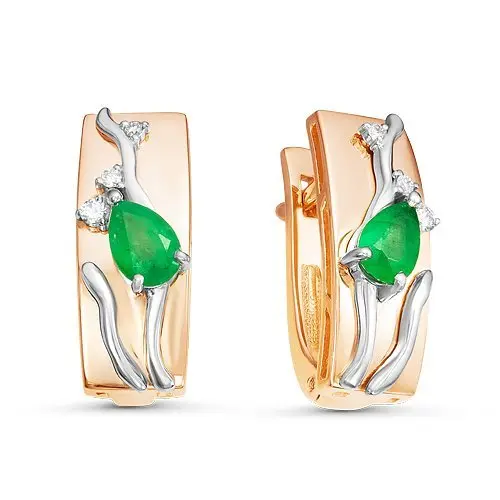 Серьги с английским замком из красного золота с изумрудами Серьги с английским замком из красного золота с изумрудами