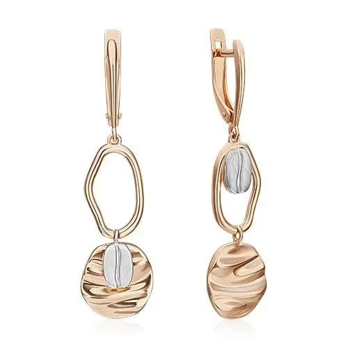 Серьги подвесные из комбинированного золота