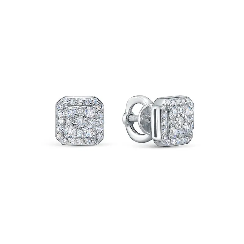 Серьги пуссеты из белого золота