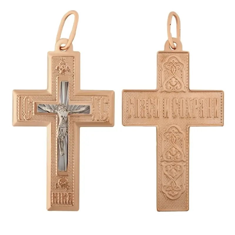 Подвеска крест из комбинированного золота