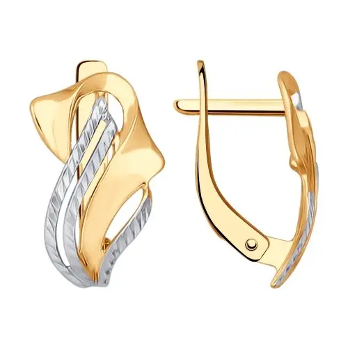 Серьги с английским замком из комбинированного золота вид 1