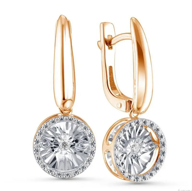 Серьги подвесные из комбинированного золота