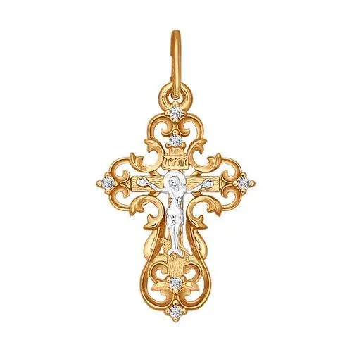Подвеска крест из комбинированного золота