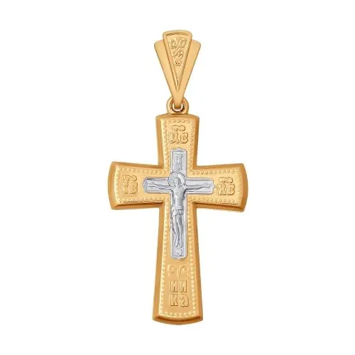 Подвеска крест из комбинированного золота