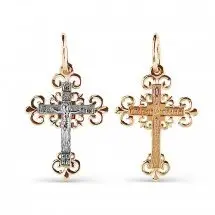 Подвеска крест из комбинированного золота