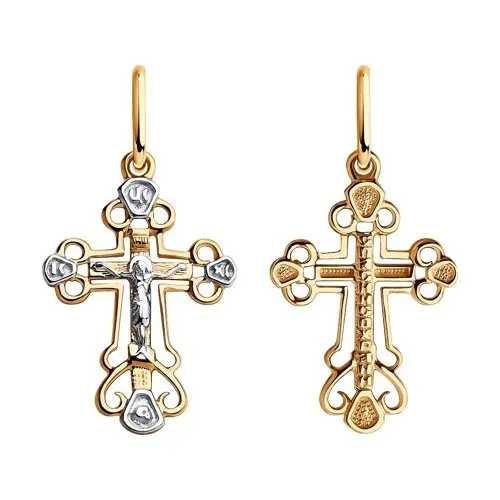 Подвеска крест из комбинированного золота