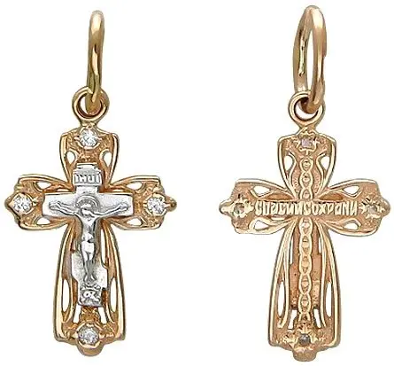 Подвеска крест из комбинированного золота
