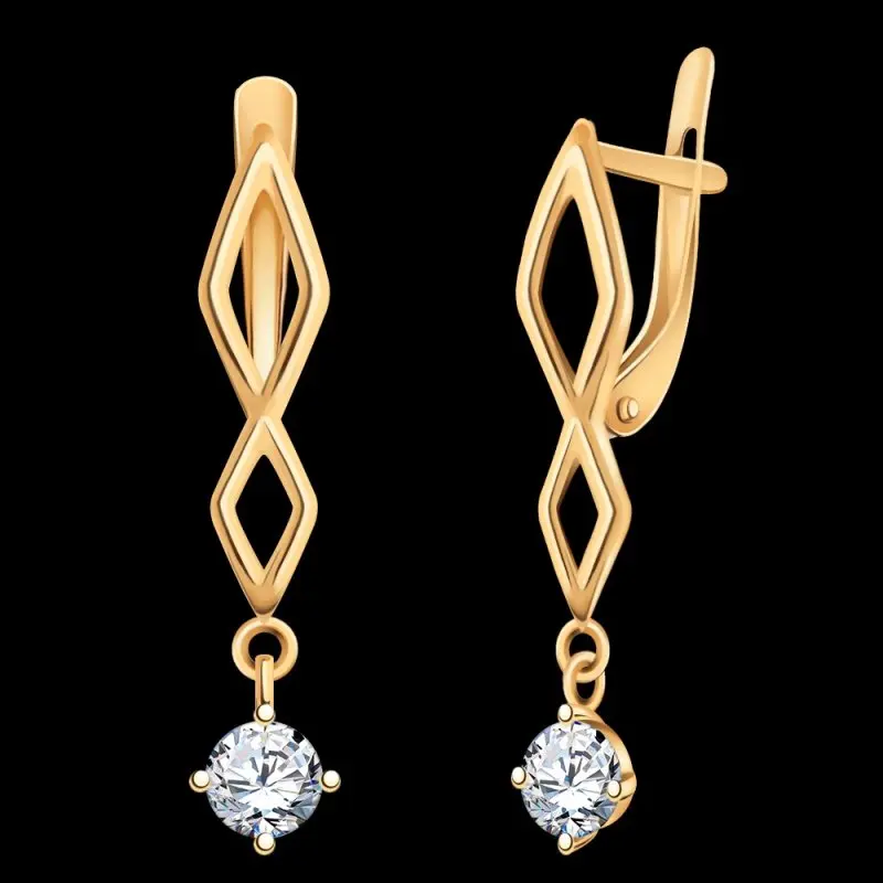 Серьги подвесные из красного золота