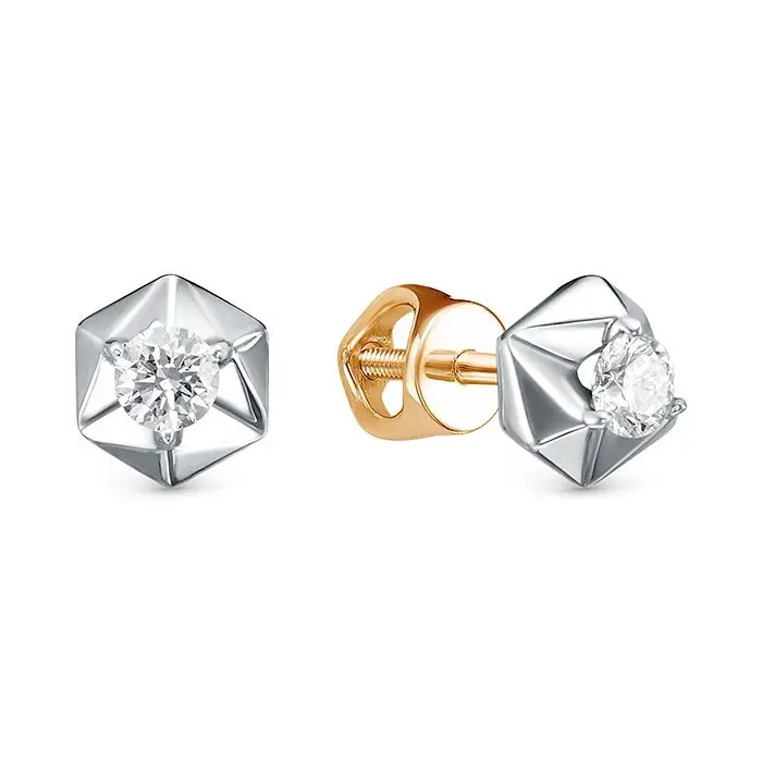 Серьги пуссеты из комбинированного золота